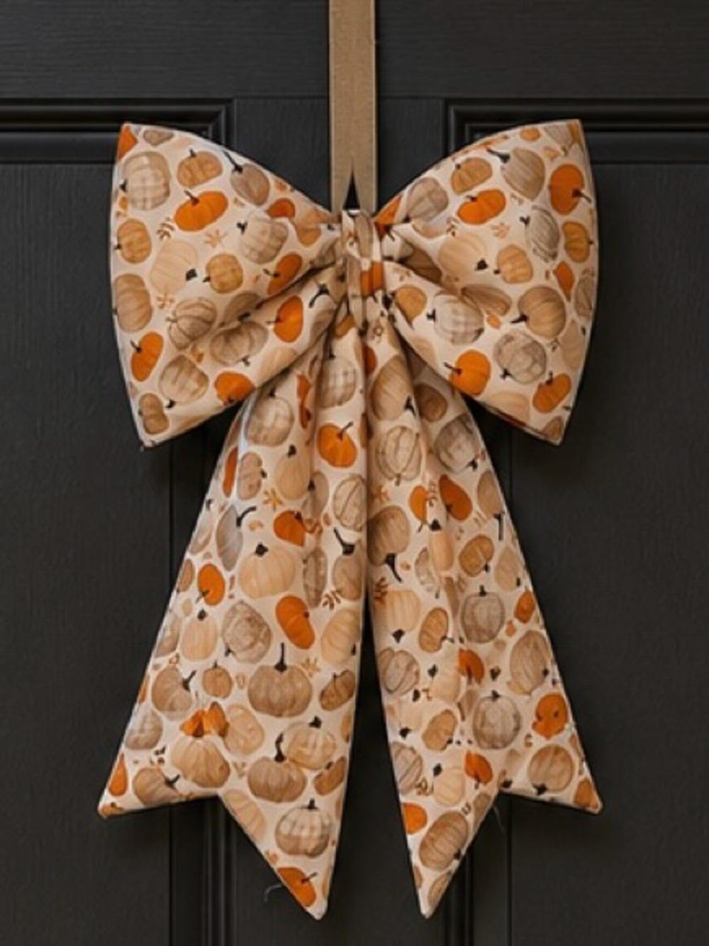 Seasonal Pumpkin Print Bow Door Hanger - Beige & Orange